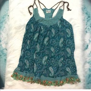 🎊FP Paisley Print Boho Ruffle Braided Strap Tank